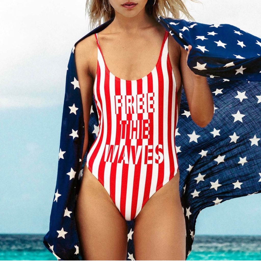 Billabong Nwt Free The Waves Red White Striped One Piece Bathing Suit